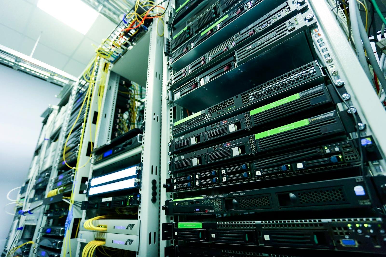 Modern data center servers awaiting decommissioning